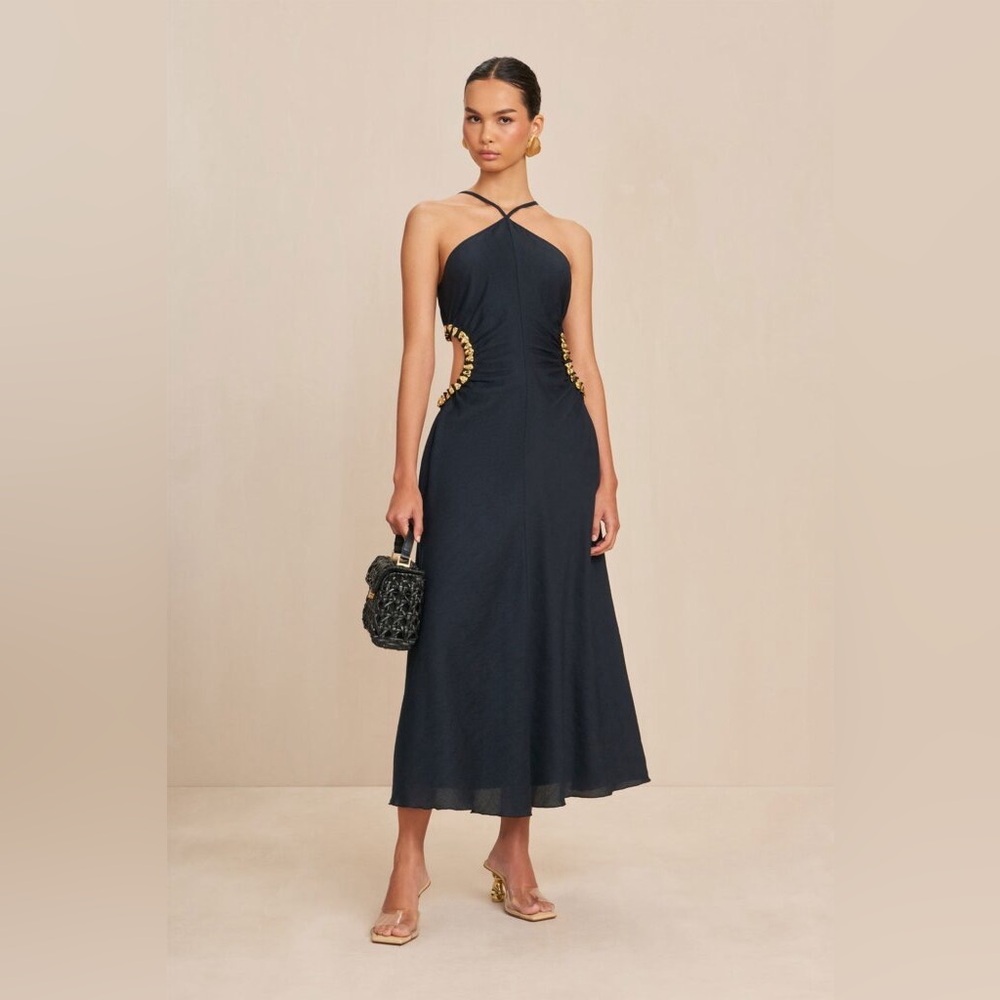 NWT Cult Gaia Silvia Embellished Faille Cut-Out Midi-Dress - Picture 4 of 11